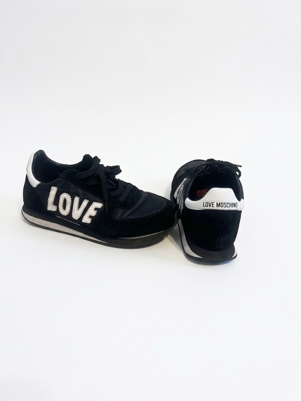 Love Moschino Retro Style Love Sneakers Black White Suede size 40